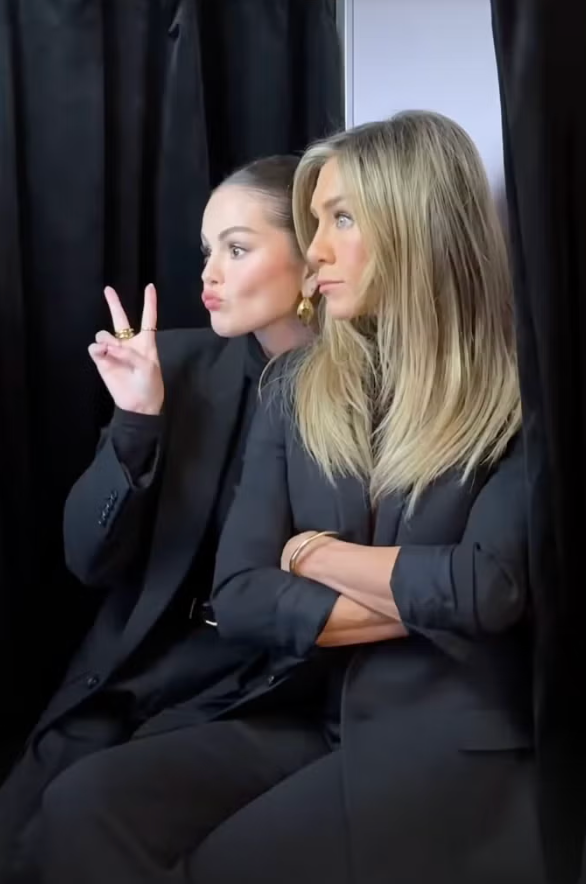 Selena Gomez and Jennifer Aniston Coordinate in Sleek Black Looks for Joint Beauty Event
